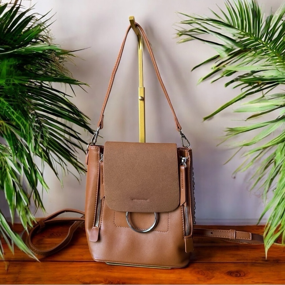 NWT Lulus Convertible Mini Backpack Purse – Tan Brown Faux Leather